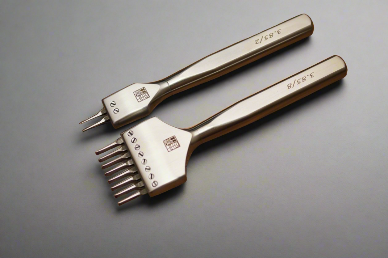 4Z DIY Leather Craft Set Of 2+9 Flat Prongs Punching Tools, Pricking Irons Stainless Steel, Leatherworking Tools, Chisels