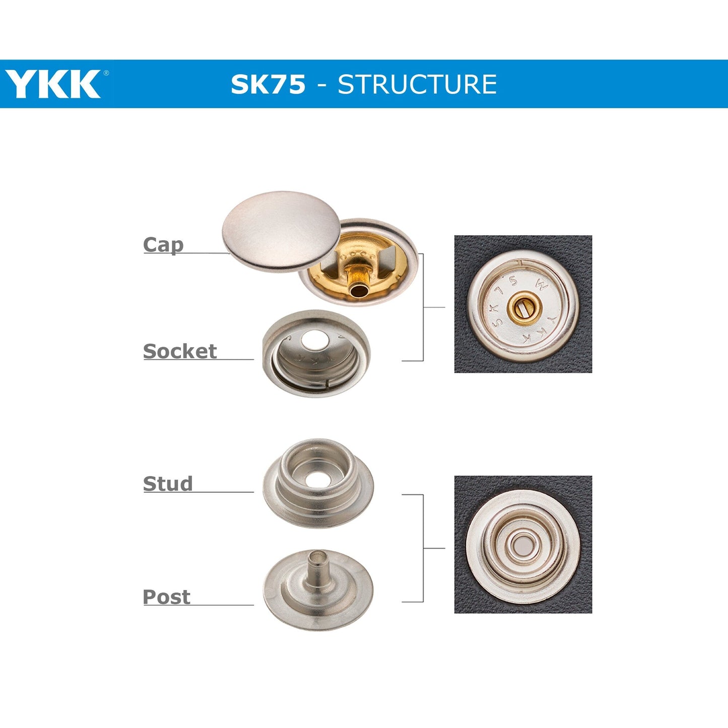YKK SK75 Four Parts Ring-spring Button, Snap Button, Brass Button, Snaps, Metal Snap Snap ButtonsYKK