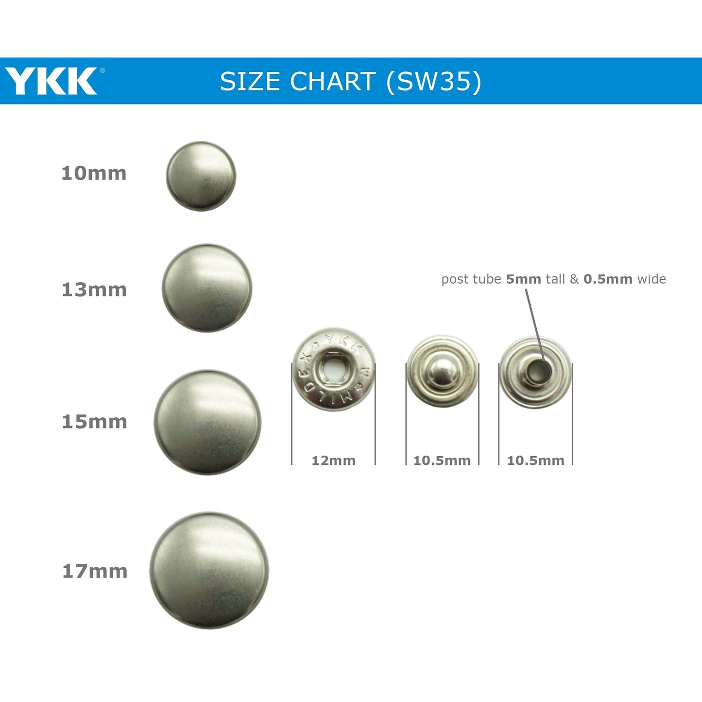 YKK SW35 Mildex Four Parts Alfa Button, Snap Button, Brass Button, Snaps, Metal Snap Snap ButtonsYKK