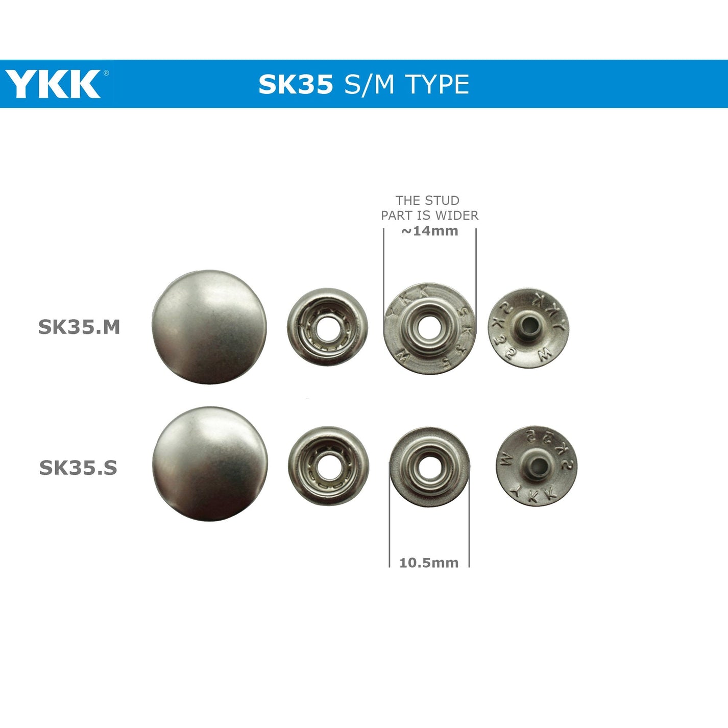 YKK SK35 Four Parts Ringspring Button, Snap Button, Brass Button, Sna