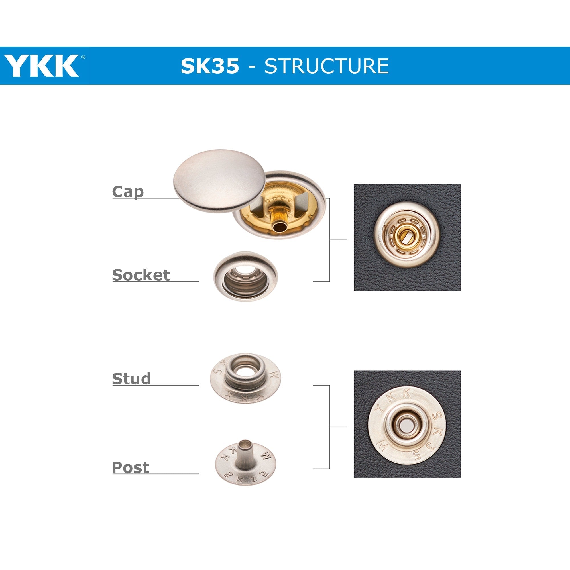 YKK SK35 Four Parts Ring-spring Button, Snap Button, Brass Button, Sna ...