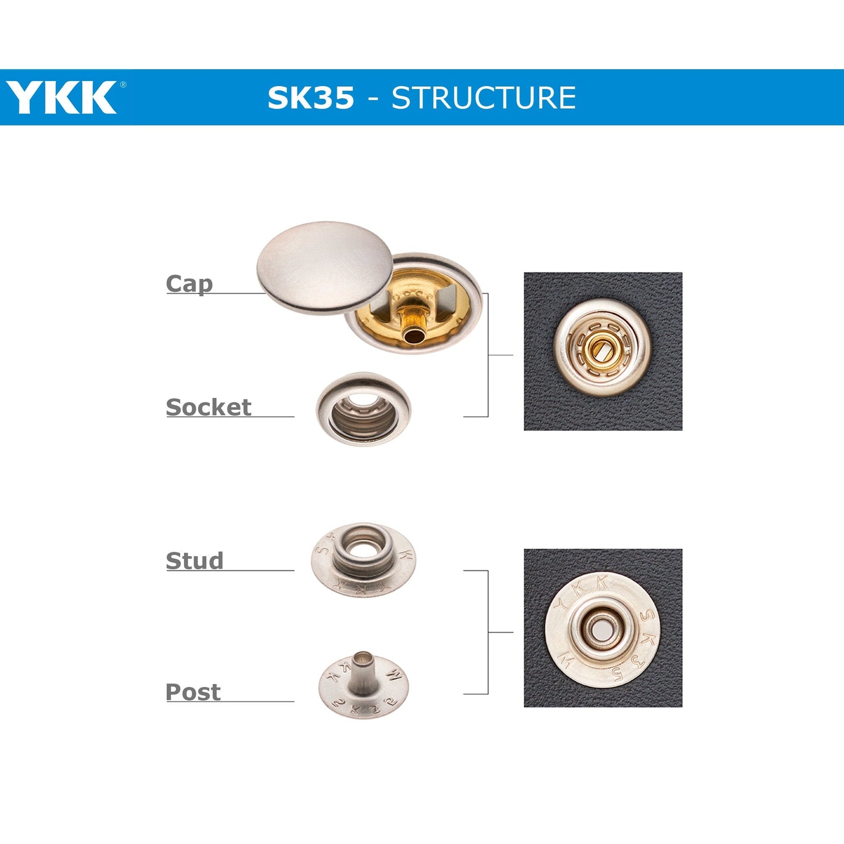 YKK SK35 Four Parts Ringspring Button, Snap Button, Brass Button, Sna Charismaleathertools