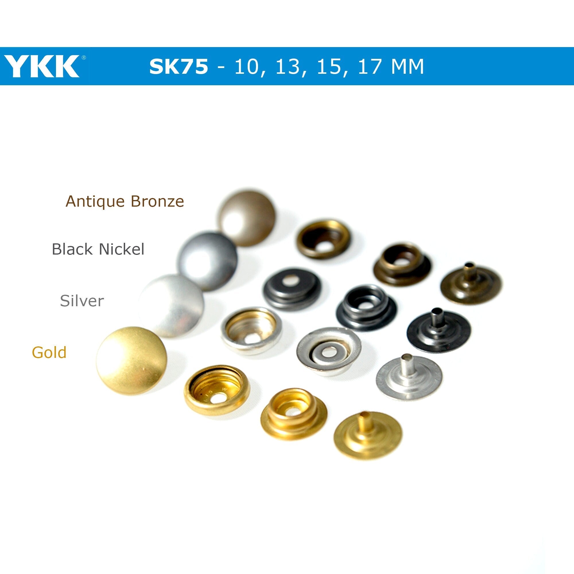 YKK SK75 Four Parts Ring-spring Button, Snap Button, Brass Button, Sna ...