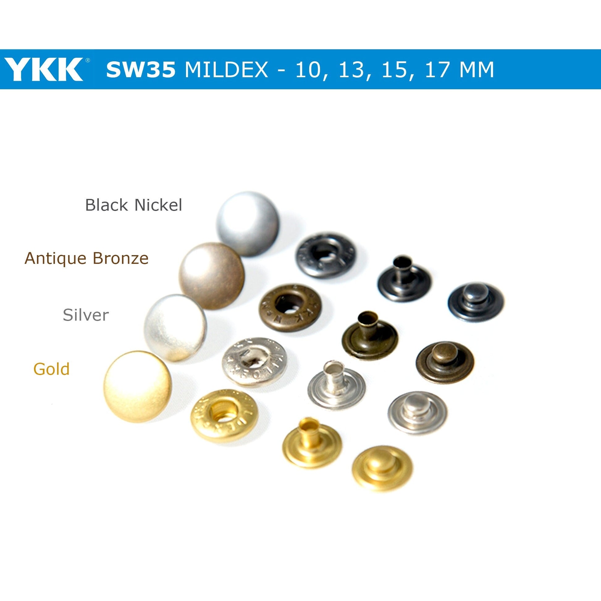 YKK SW35 Mildex Four Parts Alfa Button, Snap Button, Brass Button, Snaps,  Metal Snap