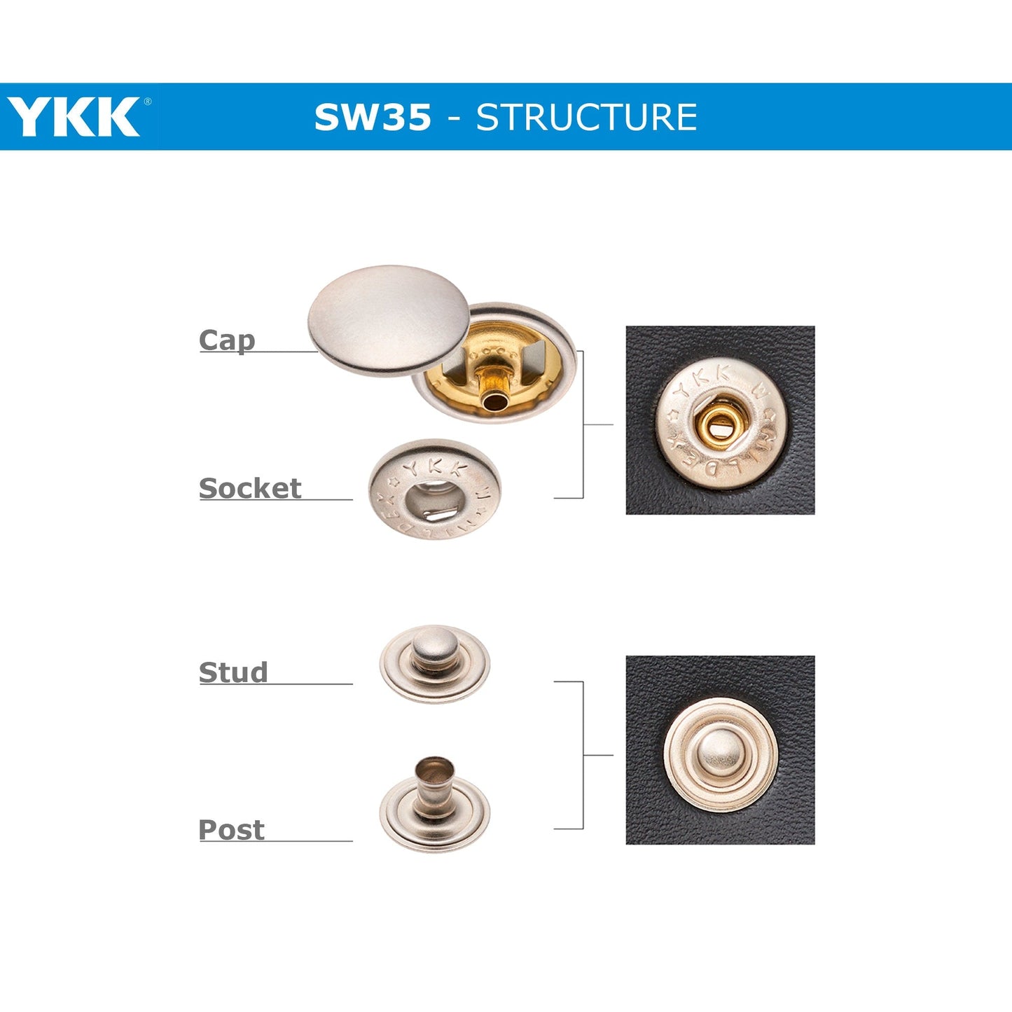 YKK SW35 Mildex Four Parts Alfa Button, Snap Button, Brass Button, Snaps, Metal Snap Snap ButtonsYKK